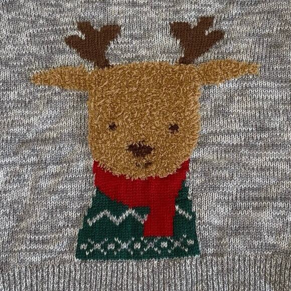 Carter's Fuzzy Reindeer Pullover Sweater Boys/Girls 18M | Gray Marled Knit - Picture 2 of 6